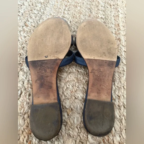 Chanel Camellia Thong Sandals – Navy Lambskin Leather with CC Logo, Size 38.5 - Picture 9 of 9